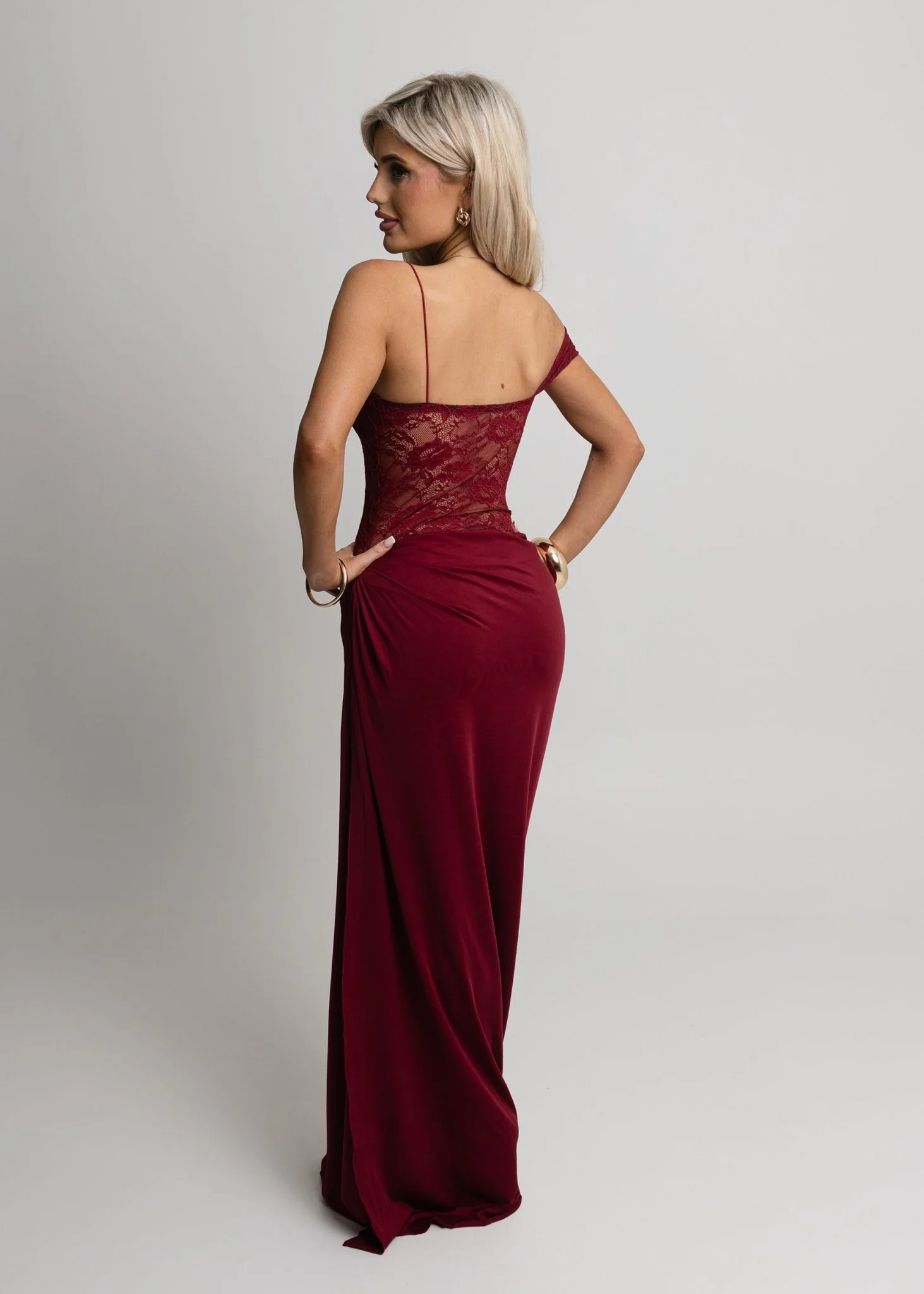 Captivated Heart Lace Maxi Dress - Burgundy - Image 2