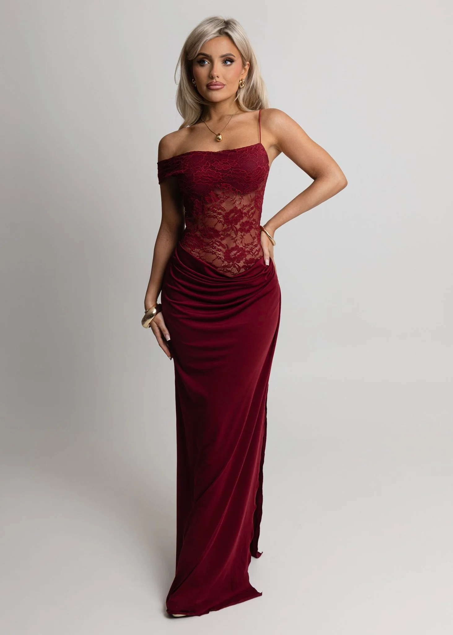 Captivated Heart Lace Maxi Dress - Burgundy - Image 4