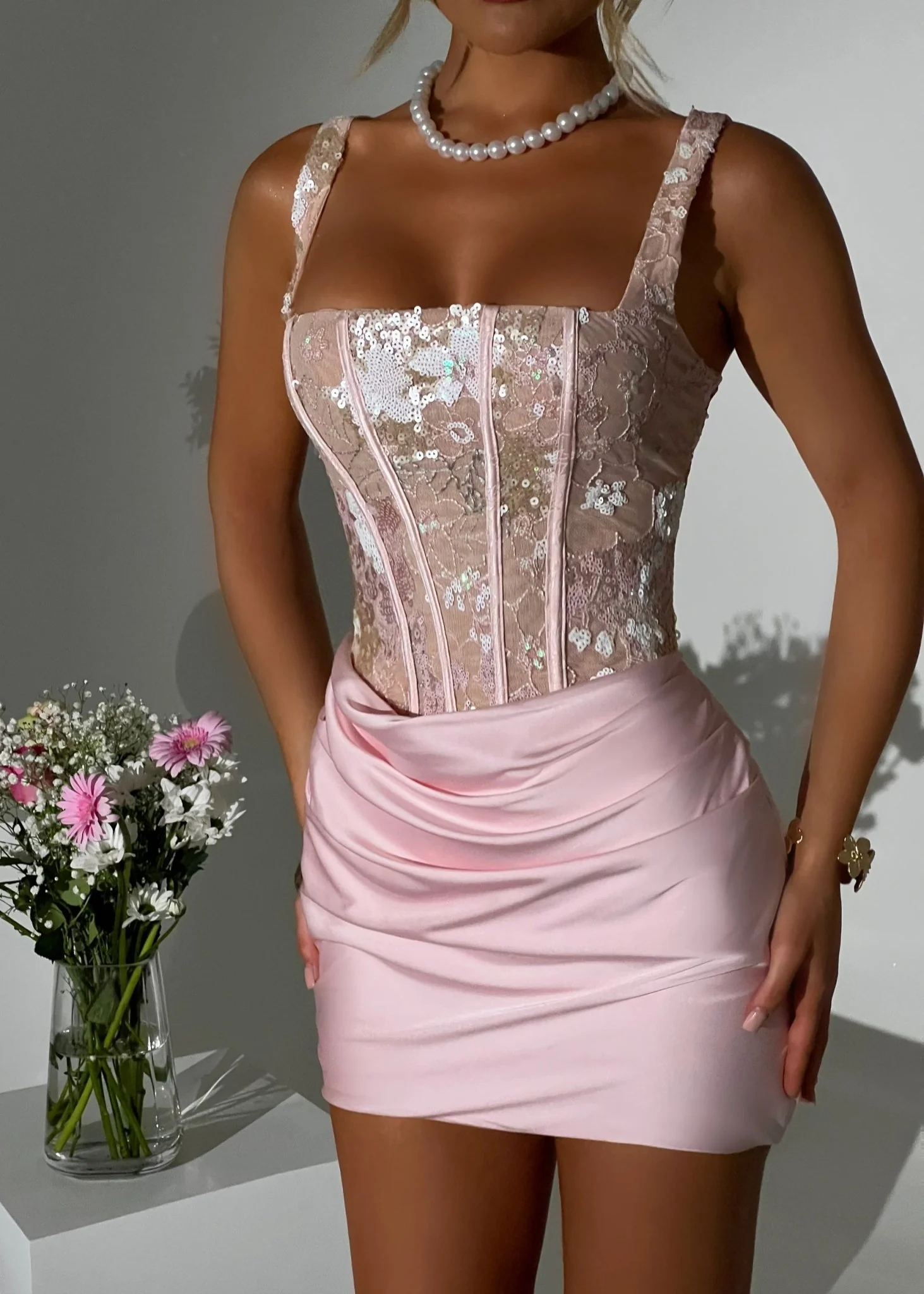 Enchanted Charm Floral Corset Mini Dress - Pink - Image 2