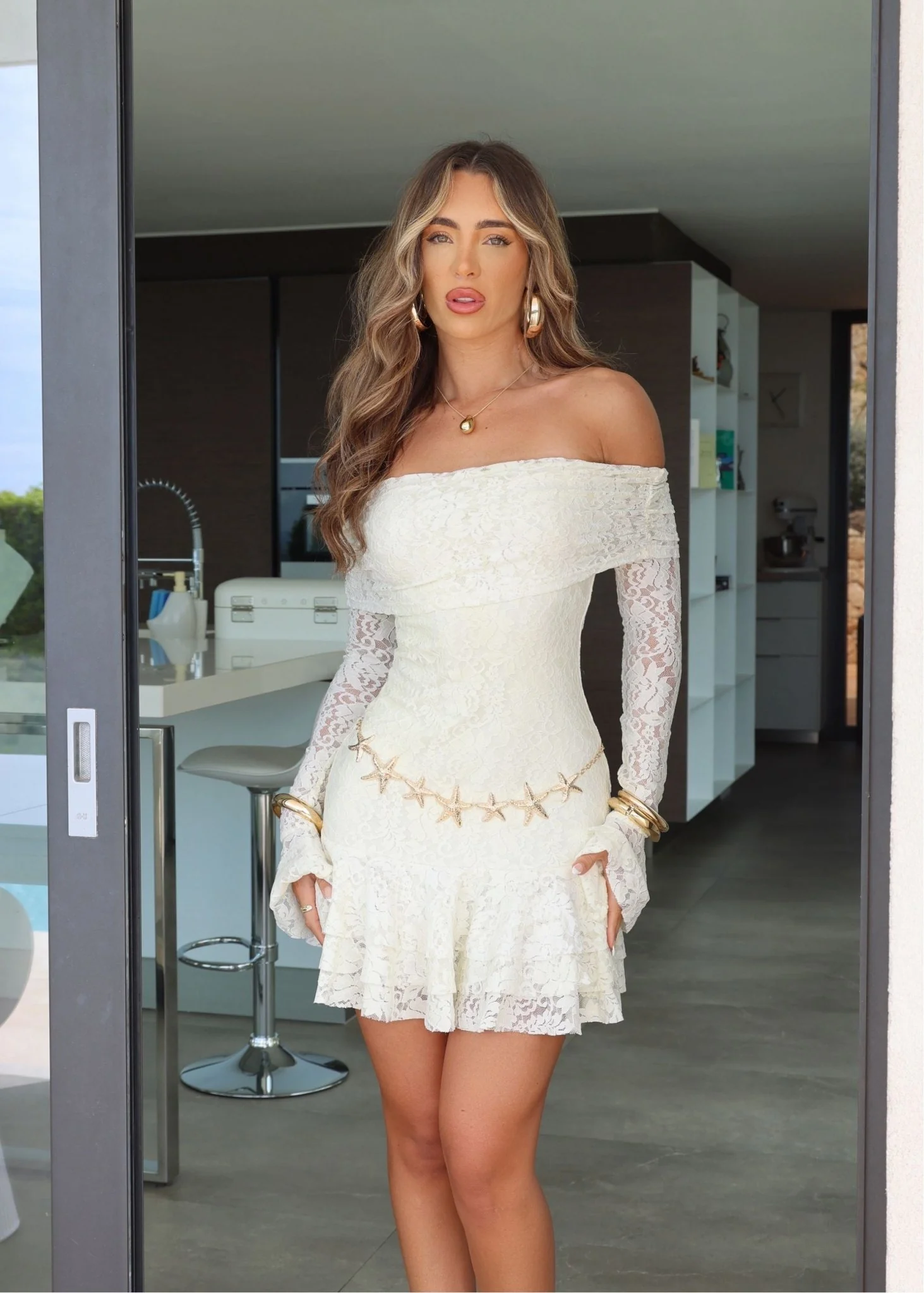 Humble Heart Lace Long Sleeve Mini Dress - Ivory - Image 5