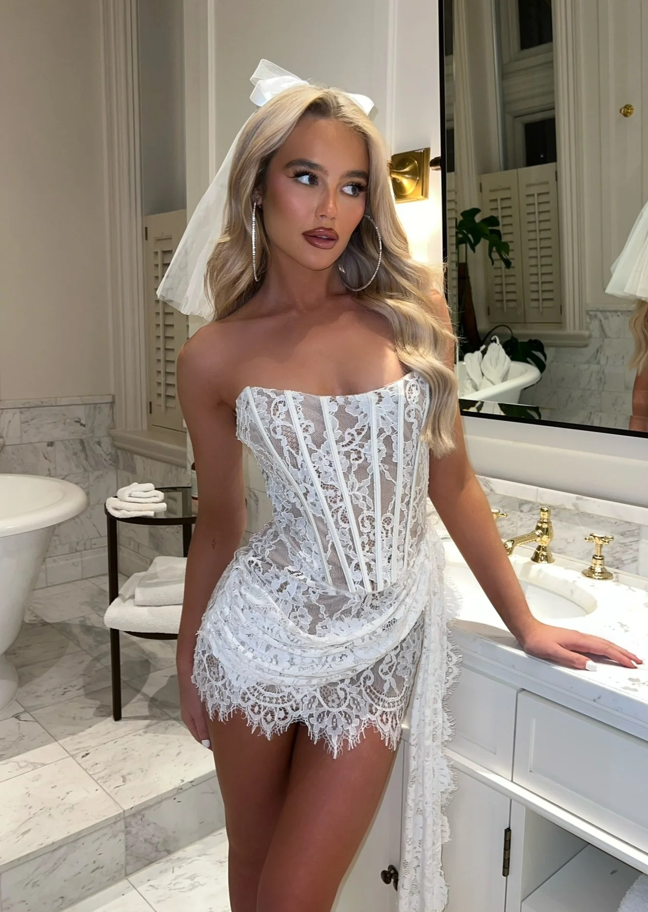 It's Complicated Lace Mini Dress with Drape - White - Image 4
