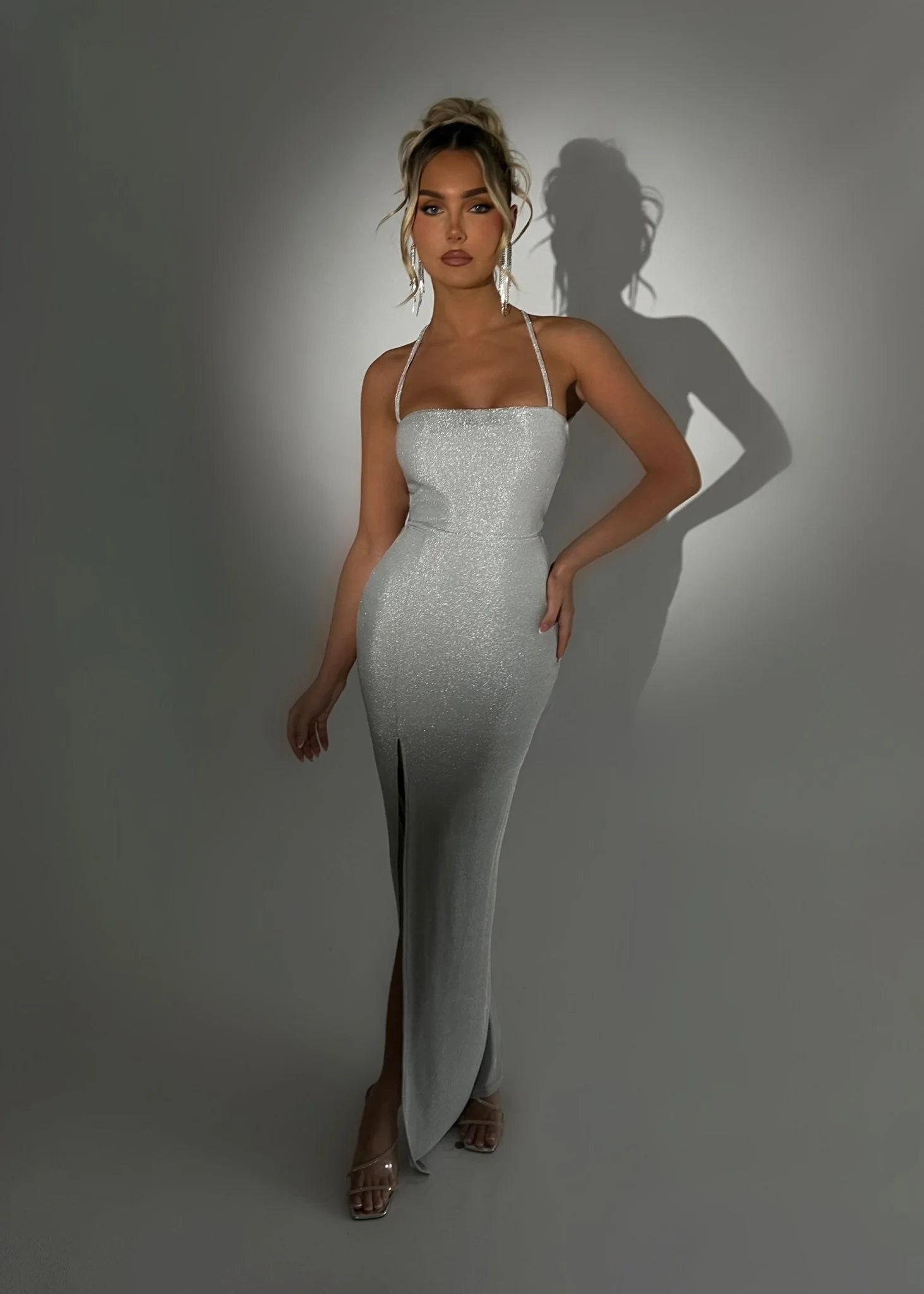 Just Tonight Lurex Maxi Dress - Silver - Image 4