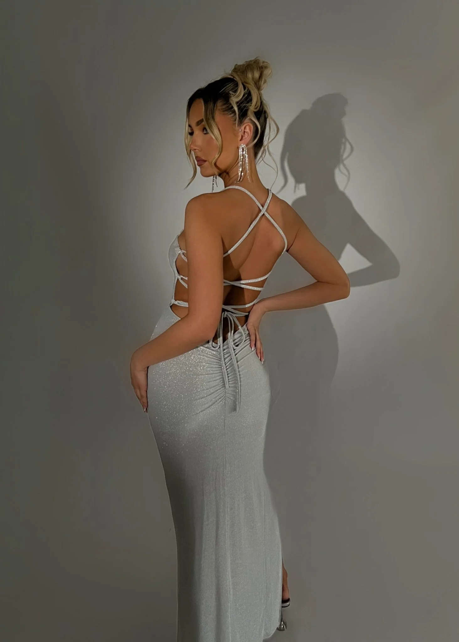 Just Tonight Lurex Maxi Dress - Silver - Image 8