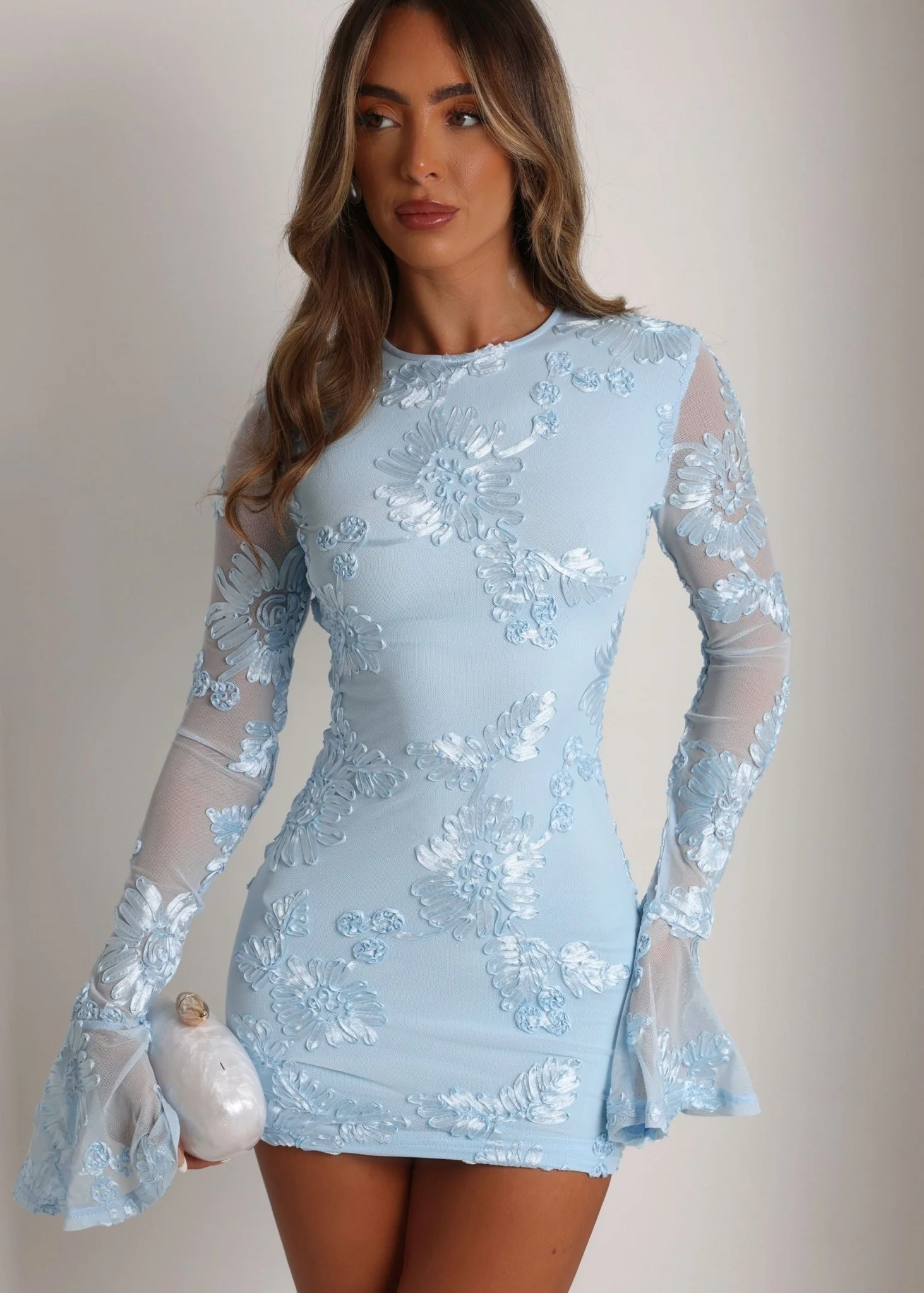 Locked In Heaven Long Sleeved Mini Dress - Blue - Image 3