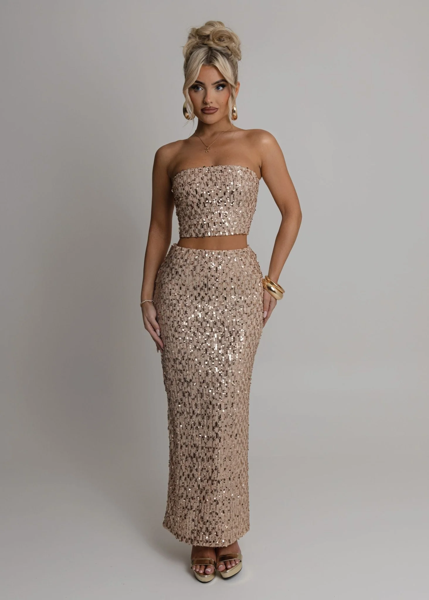 Lost Thoughts Sequin Two Piece - Rose Gold - Image 3
