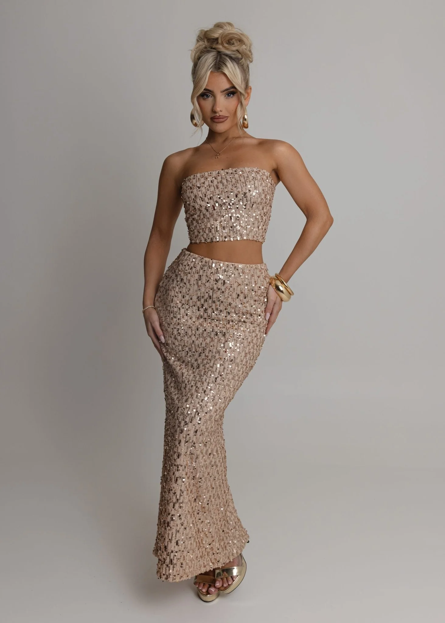 Lost Thoughts Sequin Two Piece - Rose Gold - Image 5