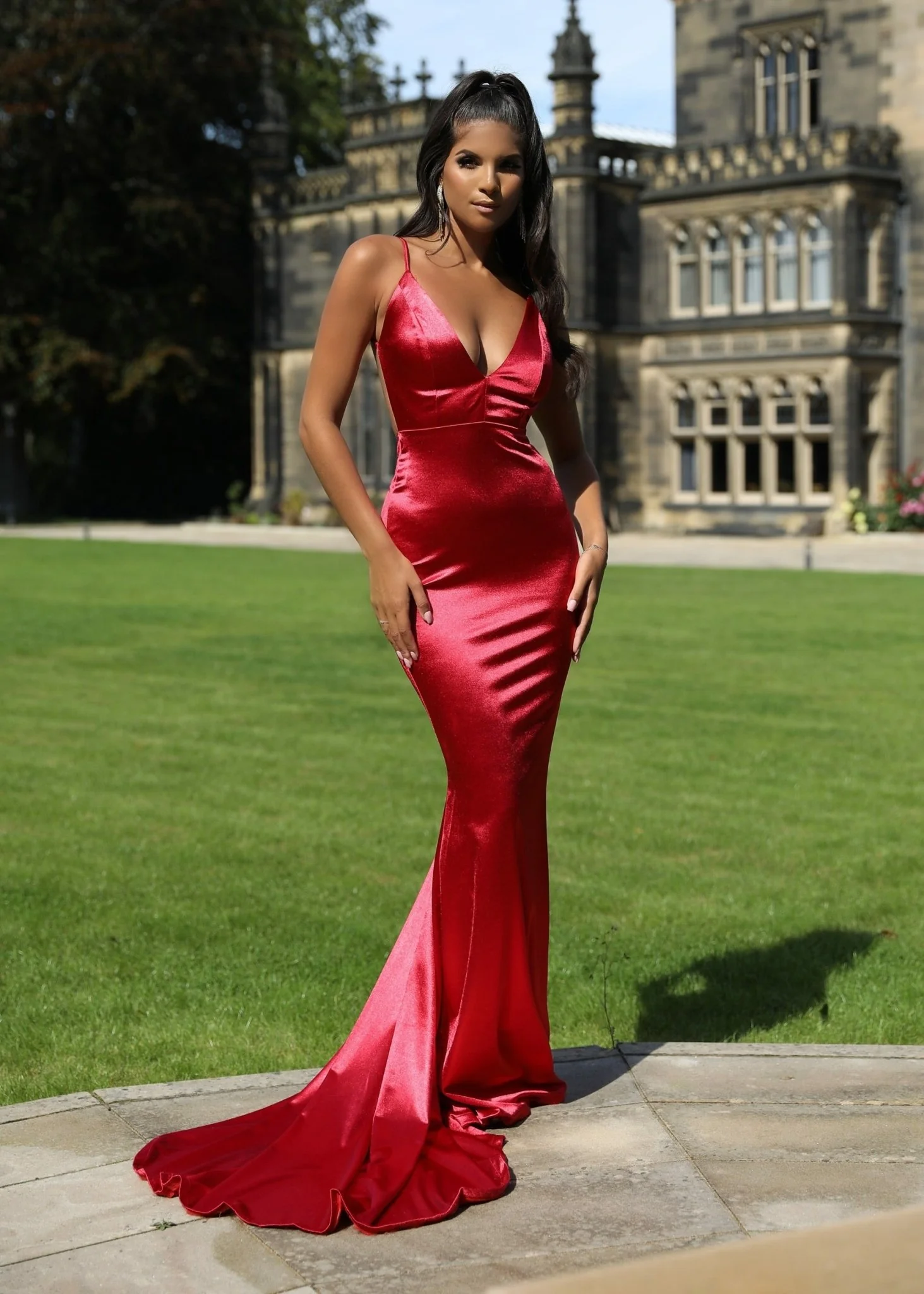 Love Affair Satin Gown with Ruched Back - Red - Image 4