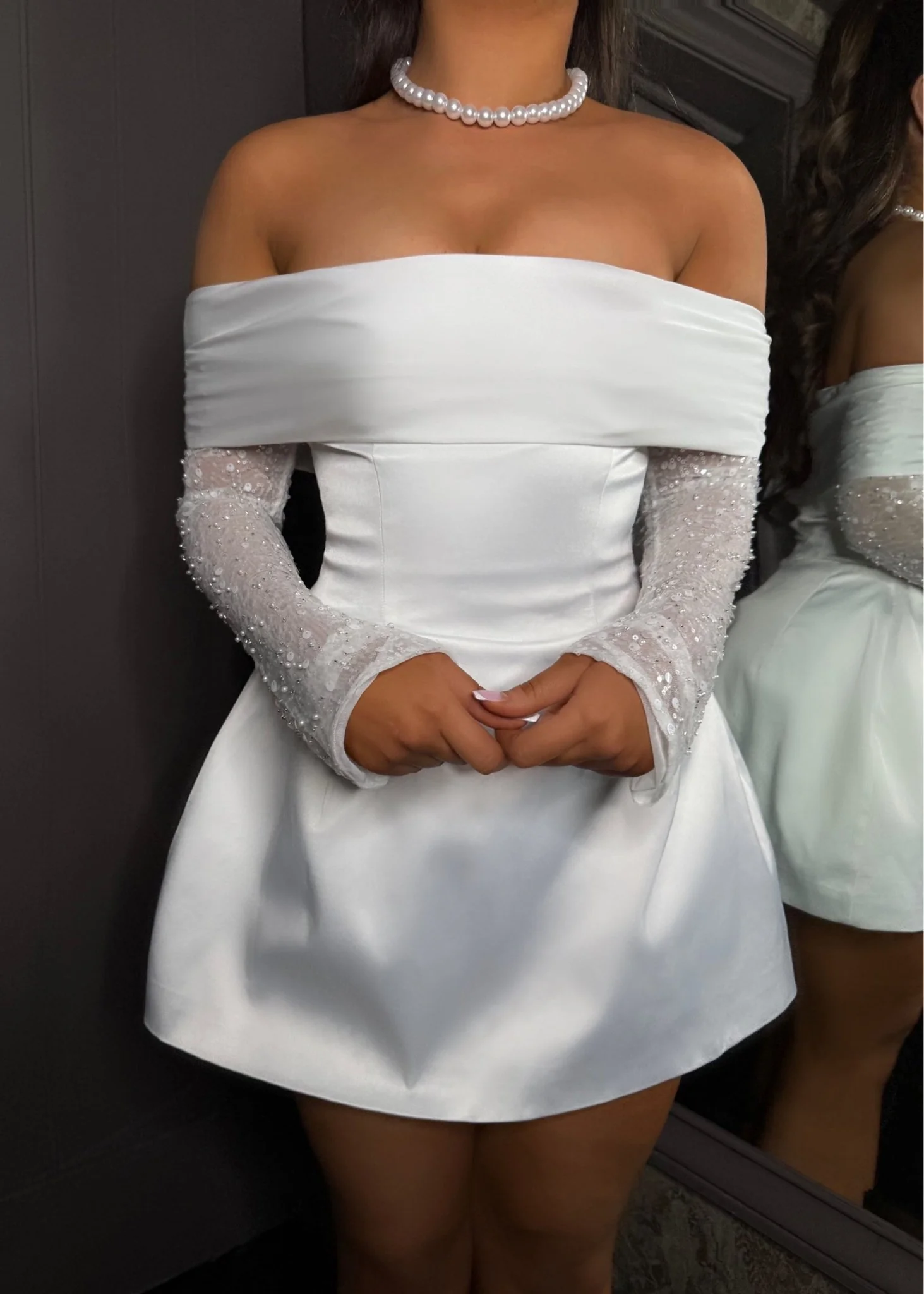 Luminous Love Embellished Long Sleeve Mini Dress -  White - Image 3