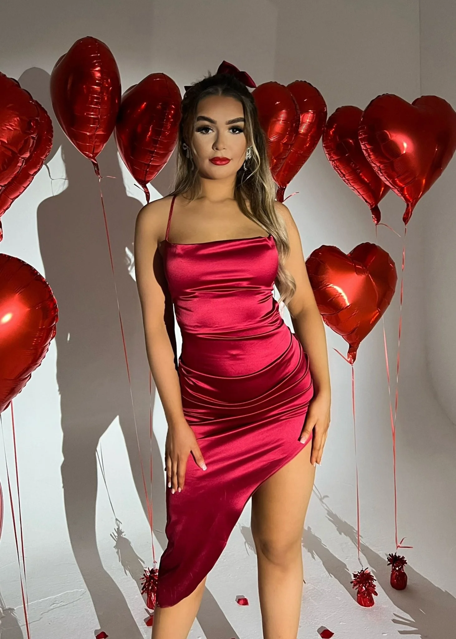 Paulette Satin Midi Dress - Wine - Image 3