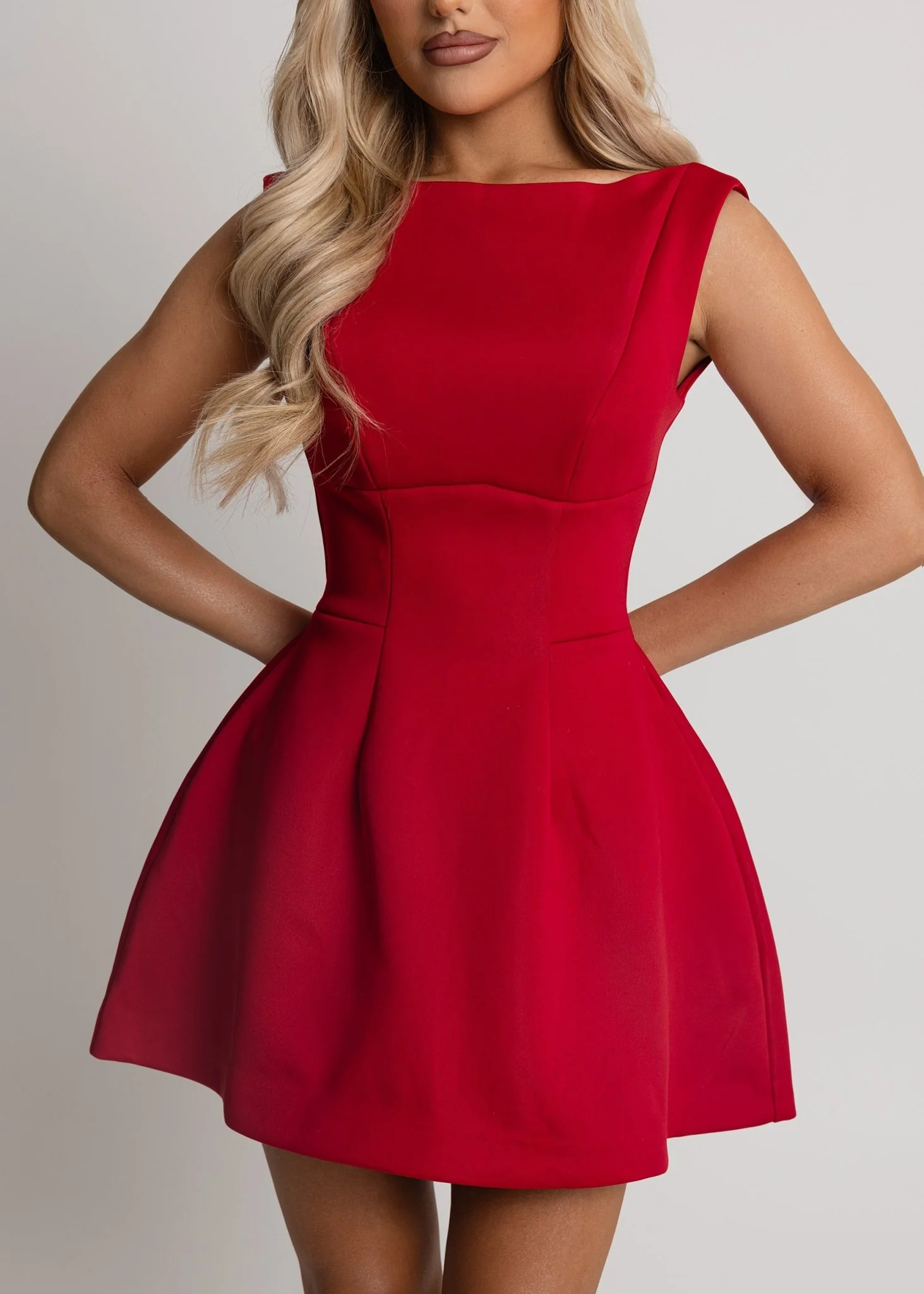 Serene Halo Structured Mini Dress - Red - Image 3