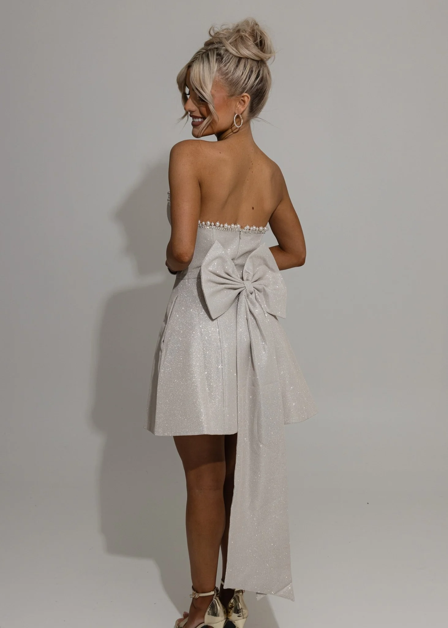 Sparkle Energy Bow Mini Dress - Champagne - Image 4