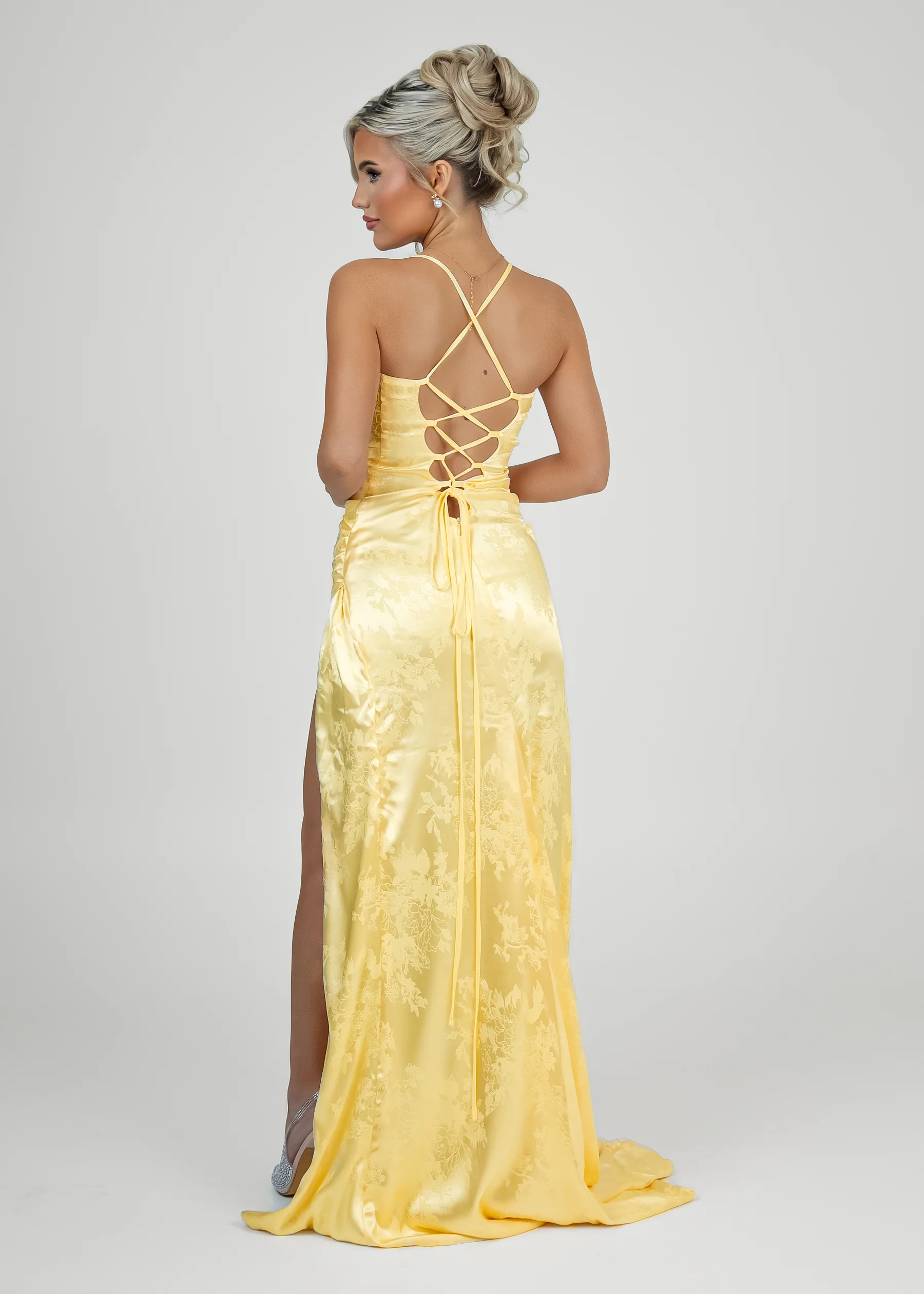 Worth Waiting For Cross Back Gown - Jacquard Yellow - Image 4